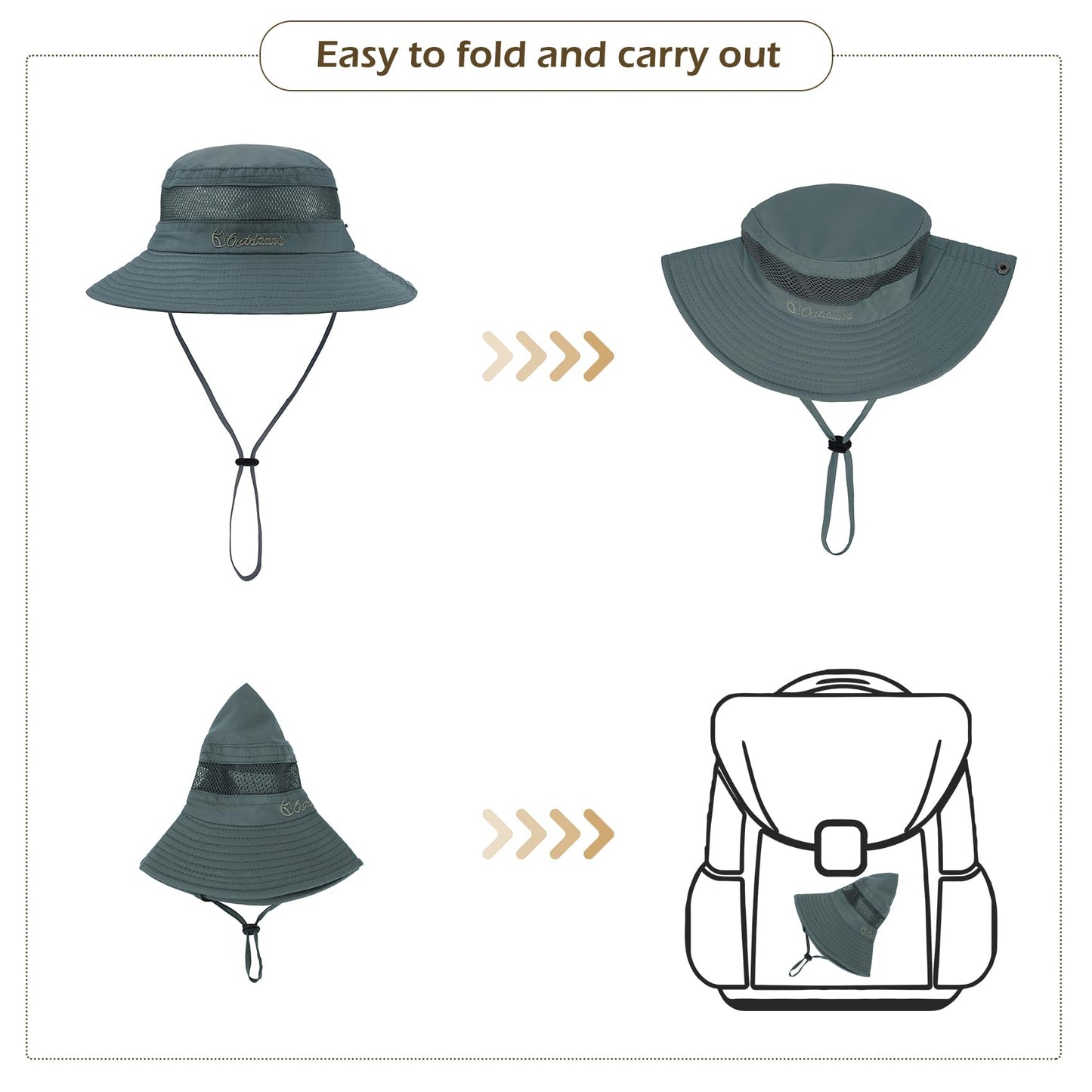 Durio UPF 50+ Sun Hat for Kids - Wide Brim Protection, Breathable Bucket Hat for Boys & Girls, Fishing - Dark Khaki & Dark Grey, 5-13 Years