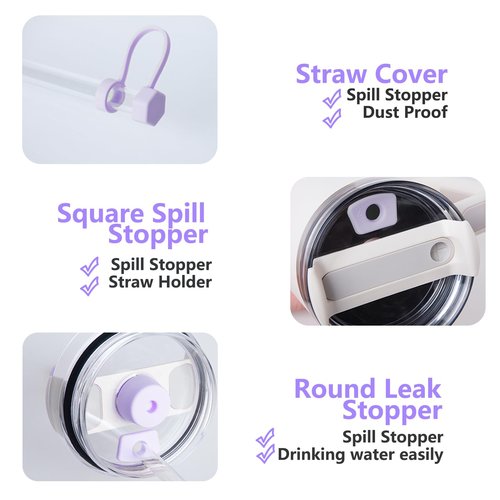 DUNLAGUE Silicone Spill Stopper Set Compatible with Stanley Cup 2.0 30oz & 40oz with Straw Cover (Set of 4, Multi Color)