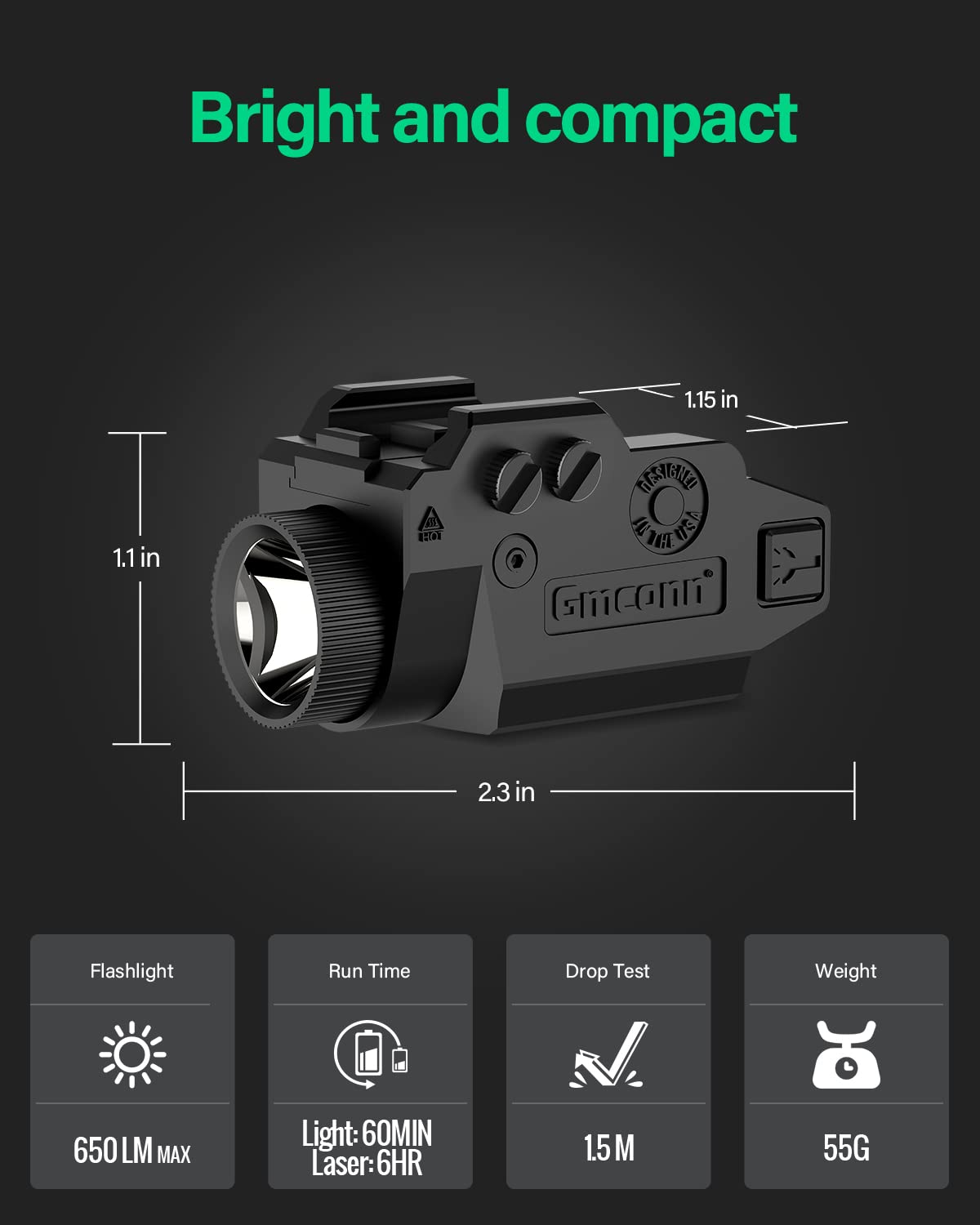 Gmconn Pistol Red Laser Flashlight Combo, Tactical Pistol Light 650 Lumen LED Flashlight with Red Beam for Glock Taurus