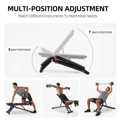 DHT Weight Bench, Adjustable Weight Benches for Home Gym, Workout Bench with Fast Folding, Incline Decline Bench Press for Full Body, Black