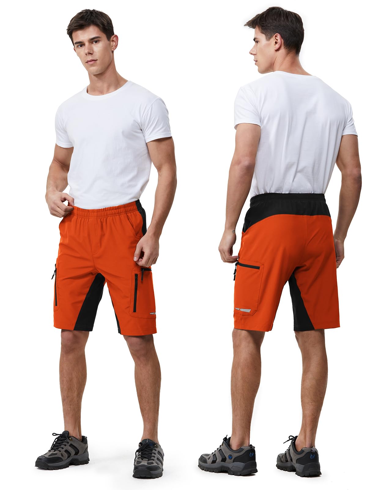 Ally Men's Mountain Bike Shorts 4D Padded Lightweight Loose-fit with Zipper Pockets for Biking Cycling Bicycle Riding Biker (Attached-pad Orange, Medium)