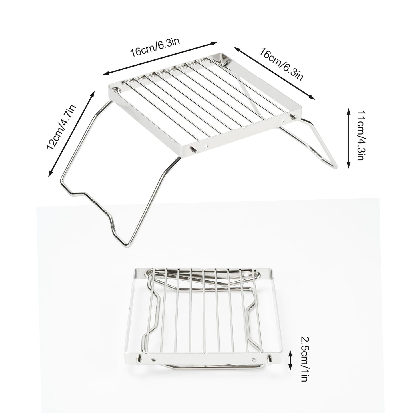 2pcs Folding Campfire Grill, 304 Stainless Steel Portable Campfire Grill Grate Small Camping Campfire Grill Grate Over Fire Pit Camping Grill for Outdoor Backpacking BBQ