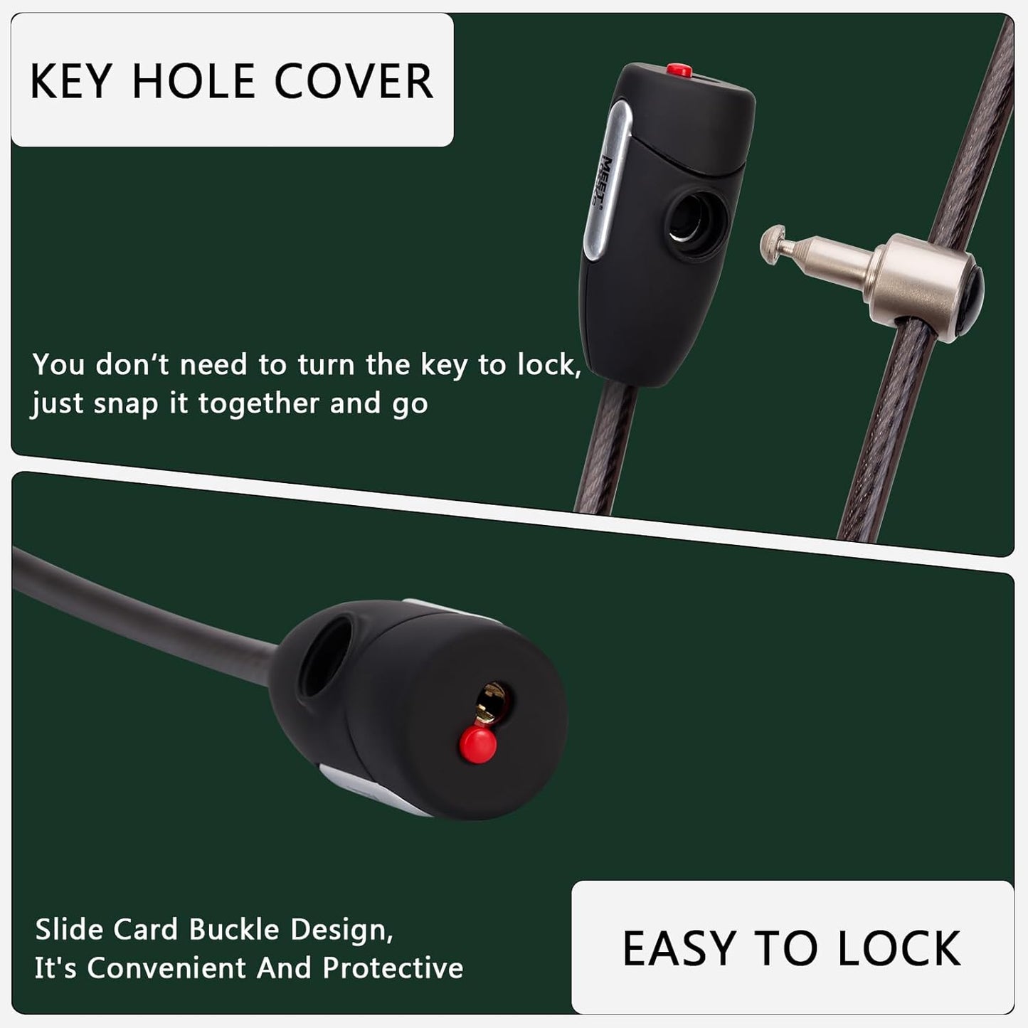 Bike Cable Lock,8ft Adjustable Steel Cable Lock,Cable Dia.10mm Portable Coiling Steel Loop Lock with 3 Keys for Outdoor Equipment, Bicycles, Scooters, Fence, Gate (Black)