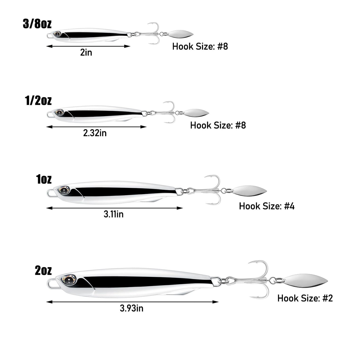 Dr.Fish 3 Pack Jigging Spoons Metal Casting Jigs Bladed Treble Hooks Saltwater Casting Spoons Surf Fishing Lures Vertical Diamond Jigs Mackerel Striper Bluefish Lures 2oz-#2 Hook