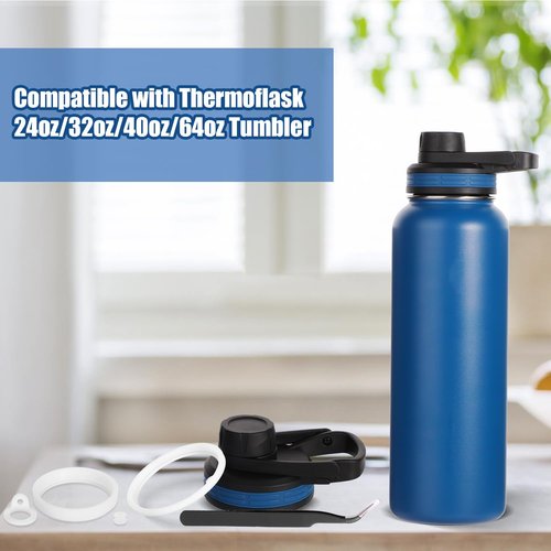14pcs Silicone Water Bottle Gaskets, Bottle Sealing Rings with Tweezers, Drain Plugs, Straw Brush, Replacement Parts Accessories for Thermoflask 24/32/40/64oz, Straw Lid, Chug Spout, Chug Lid