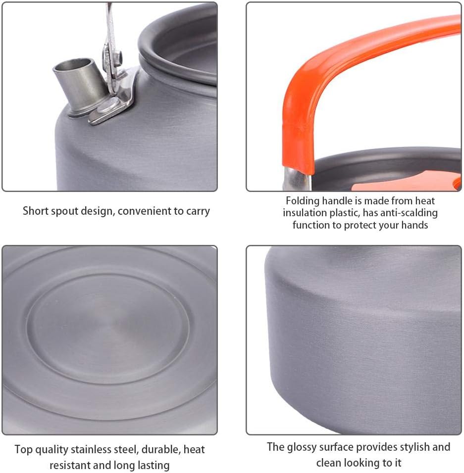 1.1L Camping Kettle, Portable Camping Coffee Tea Pot for Outdoor Hiking Kitchen Use (Orange)