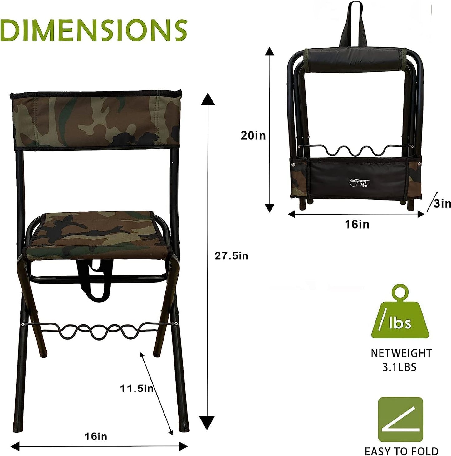 LEADALLWAY Fishing Chair with Rod Holder and Cooler Bag, Camouflage, Portable, Outdoor, 2.9 lbs, 280 lbs Capacity, Steel Frame, Oxford Fabric, Anti-Slip Feet, Adjustable Shoulder Strap