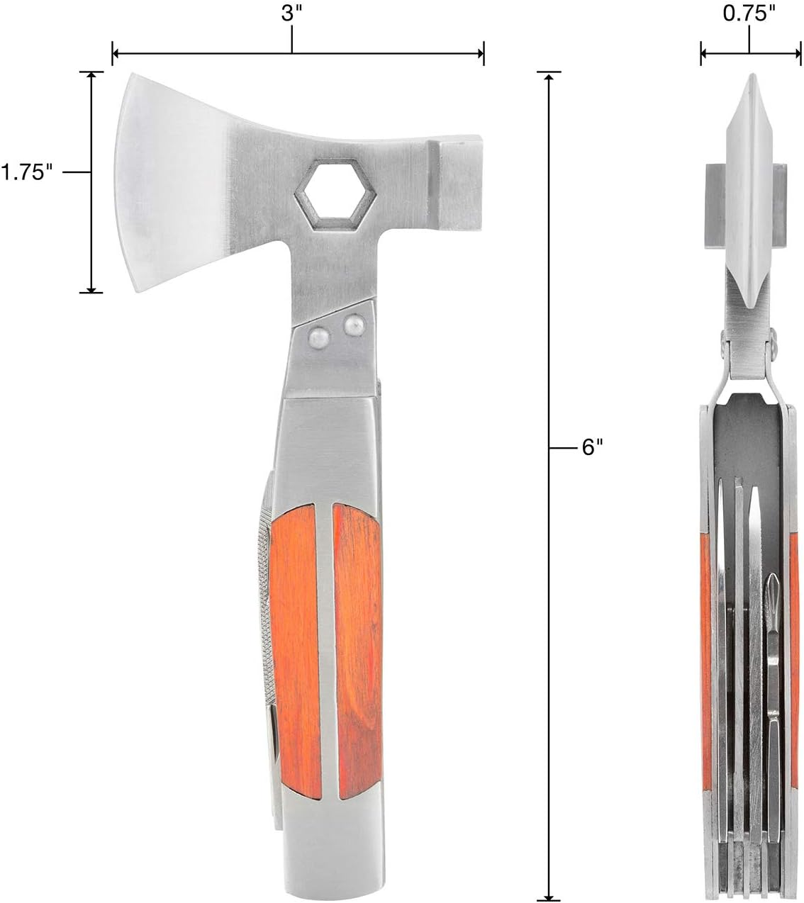 Sheffield 12301 Axe Multi Tool, 12-in-1 Camping Knives & Tools, Utility Tool Double Axe Head, Camping Tool, Stainless Steel Knife Multitool