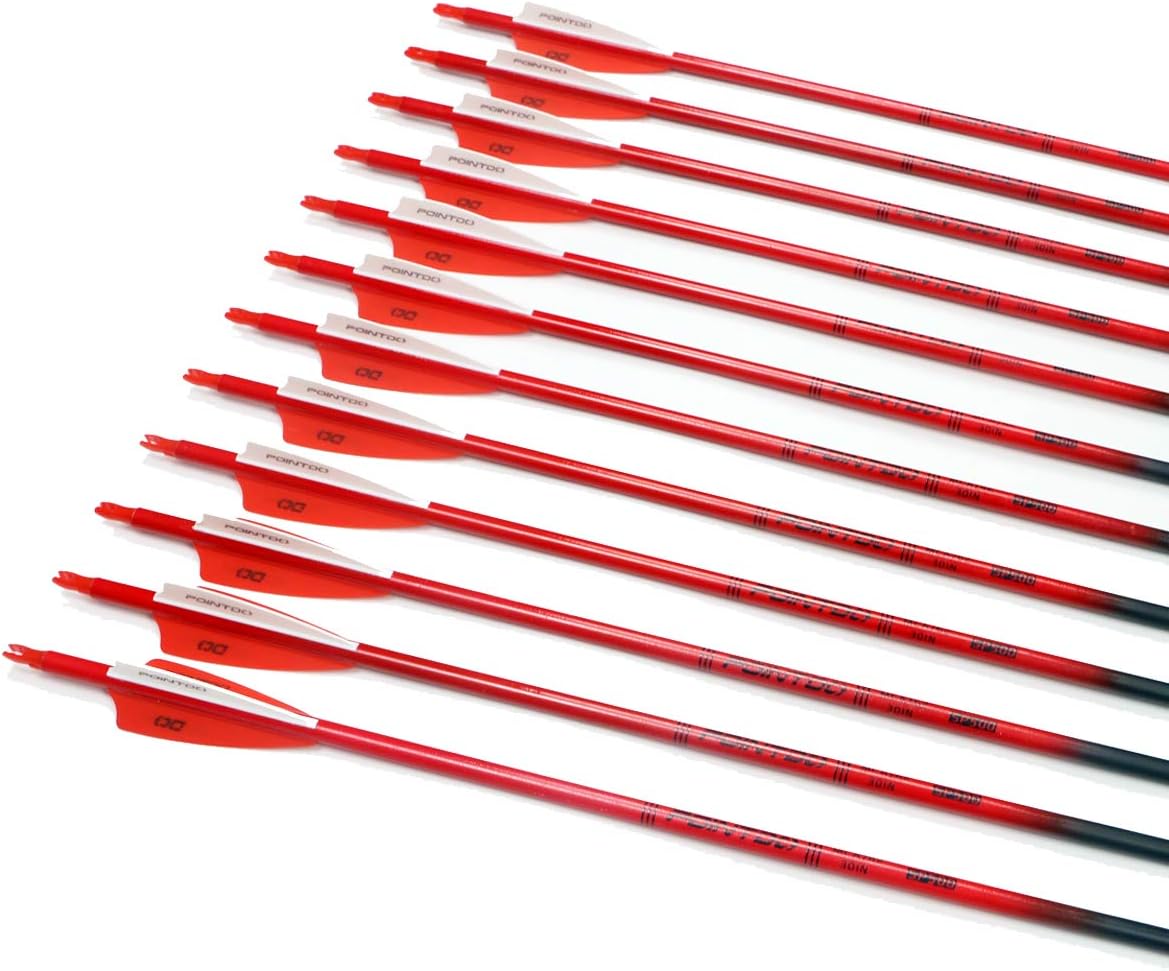 30inch Carbon Arrow Fluorescence Color Targeting and Practice and Hunting Arrows for Compound Bow and Recurve Bow with Removable Tips(Pack of 12)