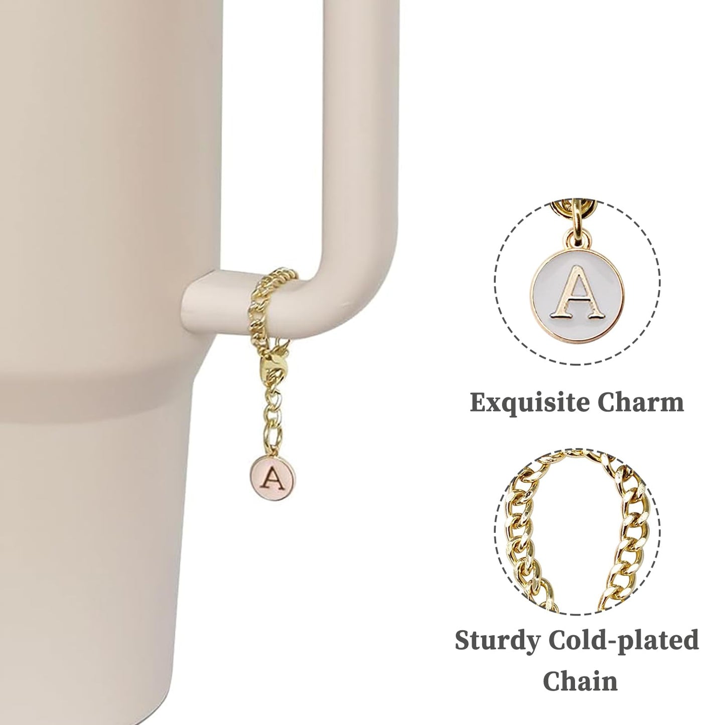 JOOEASI Letter Charm Accessories for Stanley Cup, 2PCS Initial Name ID Letter Handle Charm for Stanley 20 30 40 oz Tumbler with Handle (A)