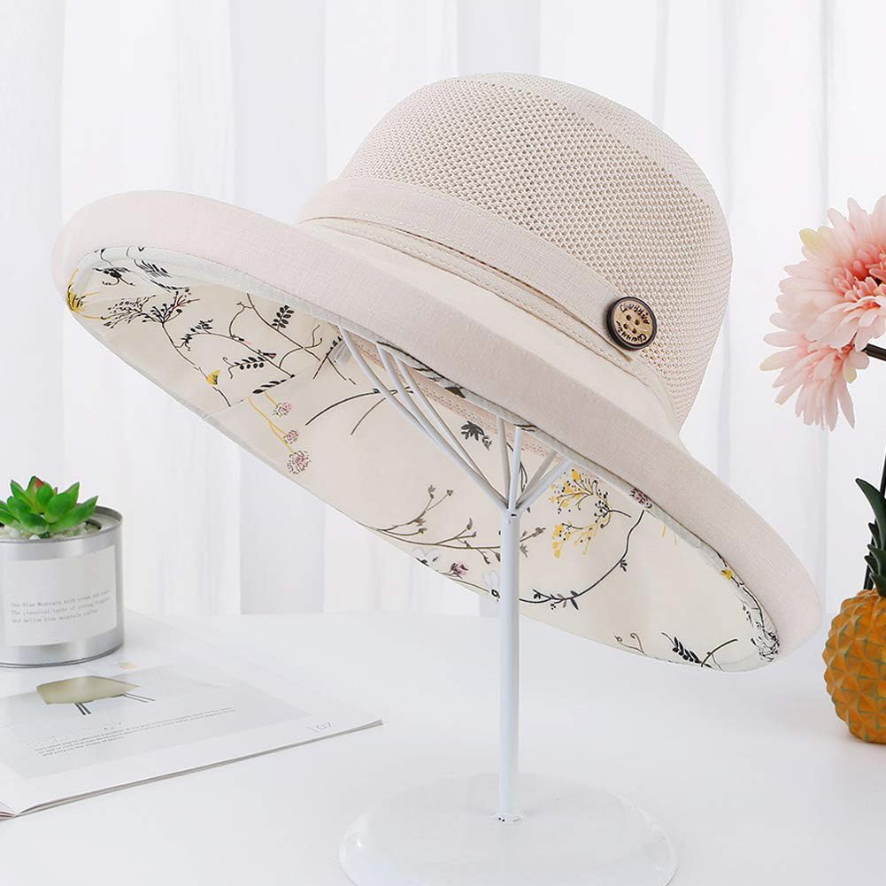 Women-Mesh-Sun-Hats-Bucket-Hat - Summer-Beach-Hat Fishing-Hat-Outdoor-UV-Protection Foldable-Travel-Hiking-Cap Beige