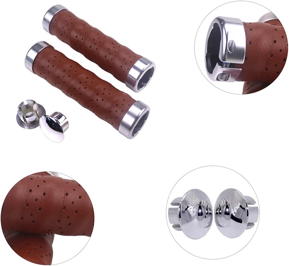 KINGOU Ergonomic Design Leather Handlebar Grip for Bicycle/Fixed Gear/Mountain/Folding Bike Double Lock-on Bar Grip …