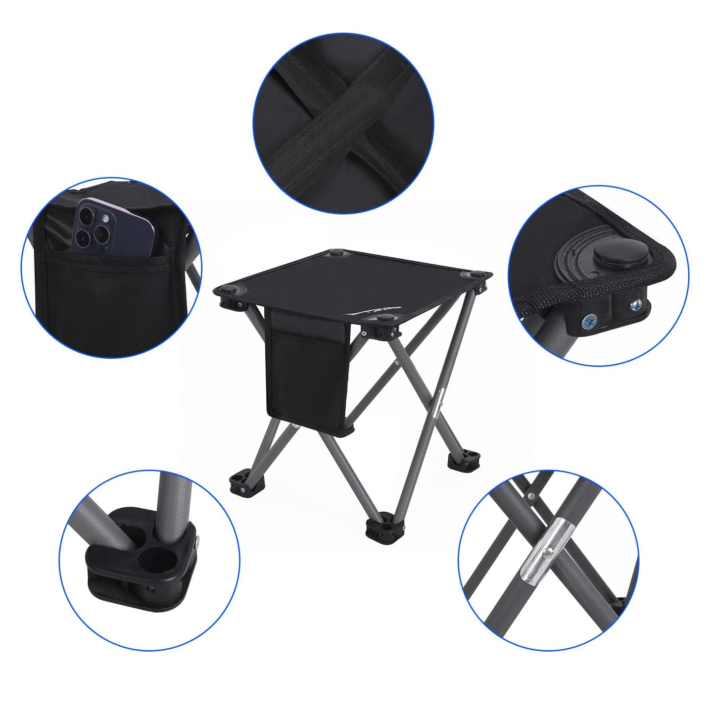 Roptat Camping Stool,Portable Folding Compact Lightweight Stool Seat for Camping Fishing Hiking Gardening Outdoor Walking Backpacking Travelling and Beach with Carry Bag (Black)