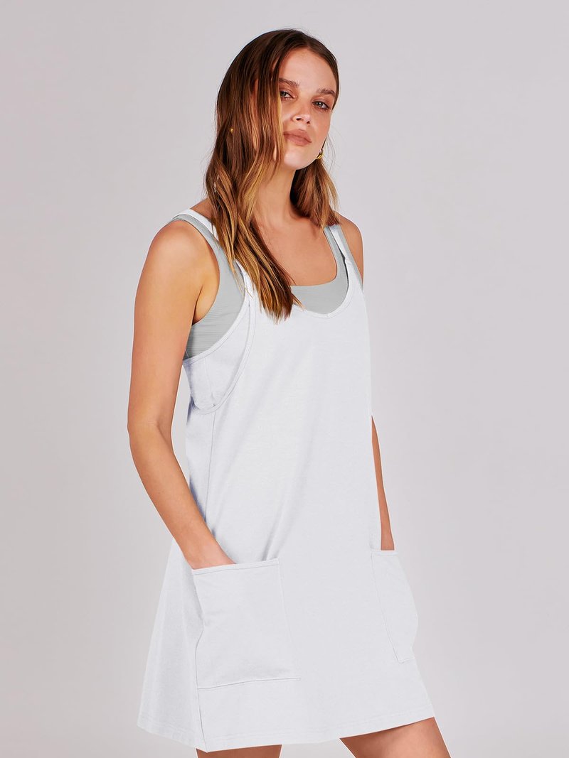 ANRABESS Women Athletic Dress Summer Tennis Workout Active Sports Mini Romper Dress Built in Shorts Travel Vacation Clothes White XX-Large