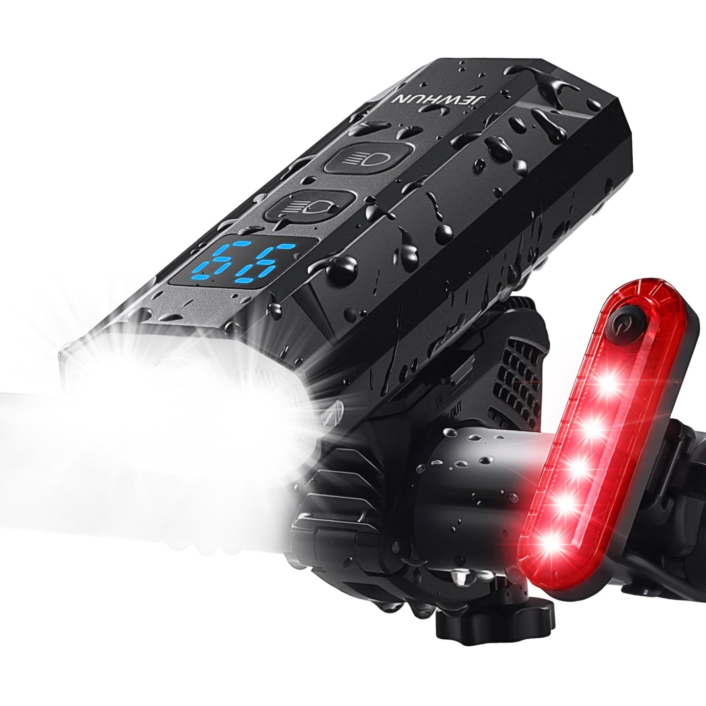 JEWHUN 1200 Lumen LED Bike Lights for Night Riding,Super Bright Rechargeable Bicycle Light,High Low Beam Bike Headlight, LCD Display, 13+4 Modes, Waterproof Front and Rear Bike Light