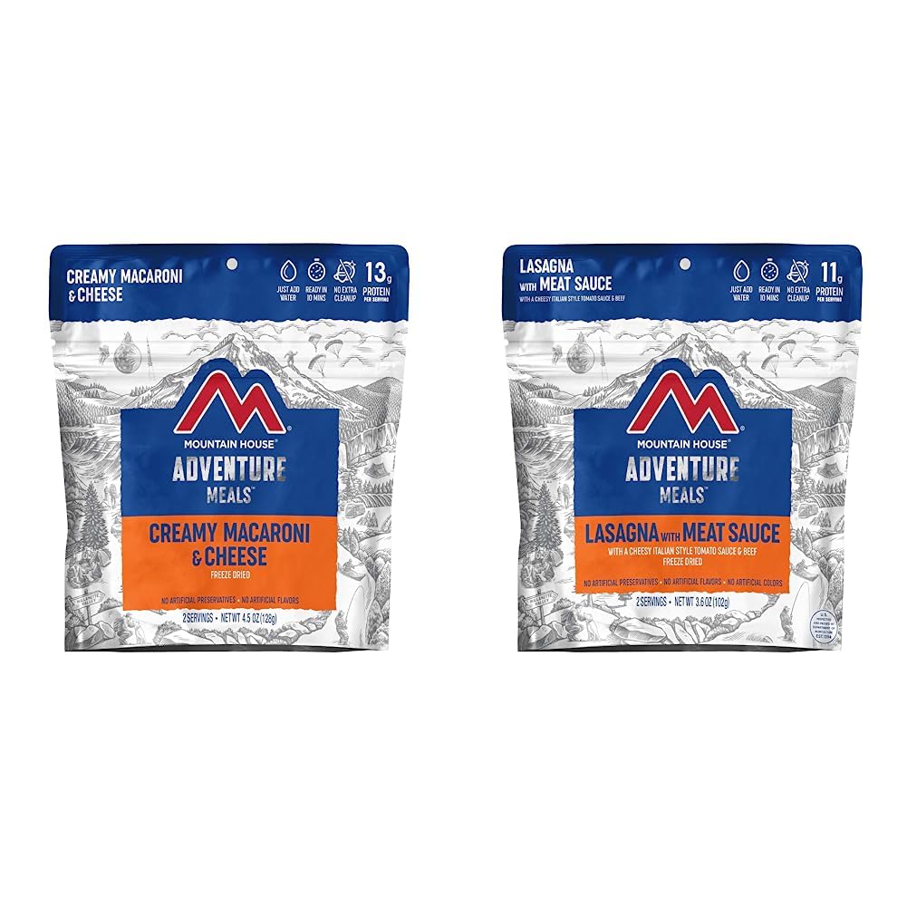 Mountain House Creamy Macaroni & Cheese | Freeze Dried Backpacking & Camping Food | 2 Servings + Mountain House Lasagna with Meat Sauce | Freeze Dried Backpacking & Camping Food |2 Servings