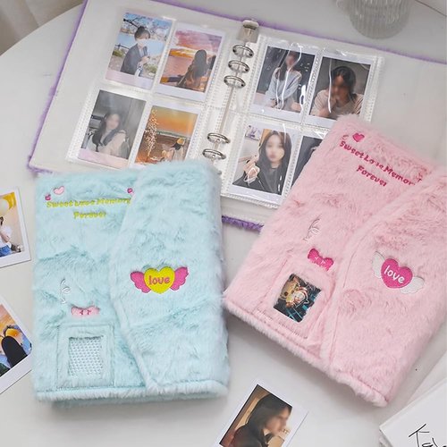 OLizee Plush Kpop Photocard Binder with 30 Pages Transparent Inner Album Holder Book Organizer for Fans - Purple