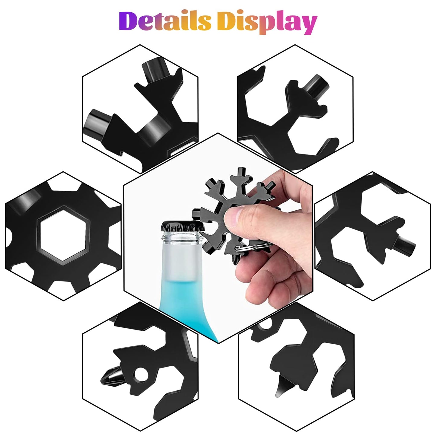 18-in-1 Snowflake Multitool Gifts for Men, 9 Pack Stainless Steel Snowflake Multi-Tool Christmas Stocking Stuffers Gifts for Men (Black)