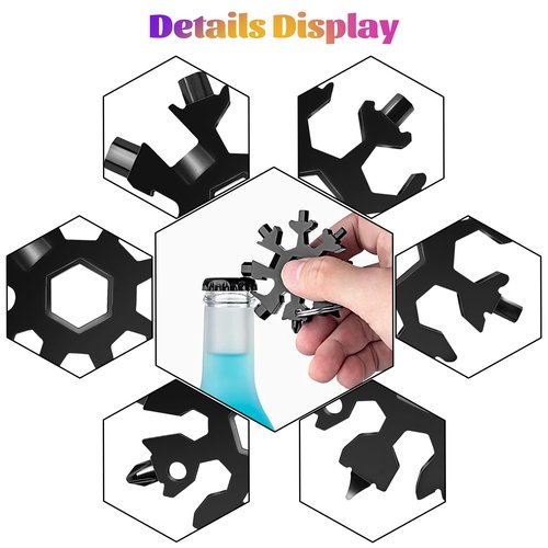 18-in-1 Snowflake Multitool Gifts for Men, 9 Pack Stainless Steel Snowflake Multi-Tool Christmas Stocking Stuffers Gifts for Men (Black)