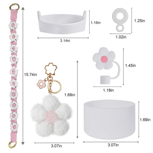 VirgoCCY Stanley Cup Accessories Set - Silicone Boot, Straw Cover, Bottle Strap, Charms for 40 & 30oz Tumbler, White