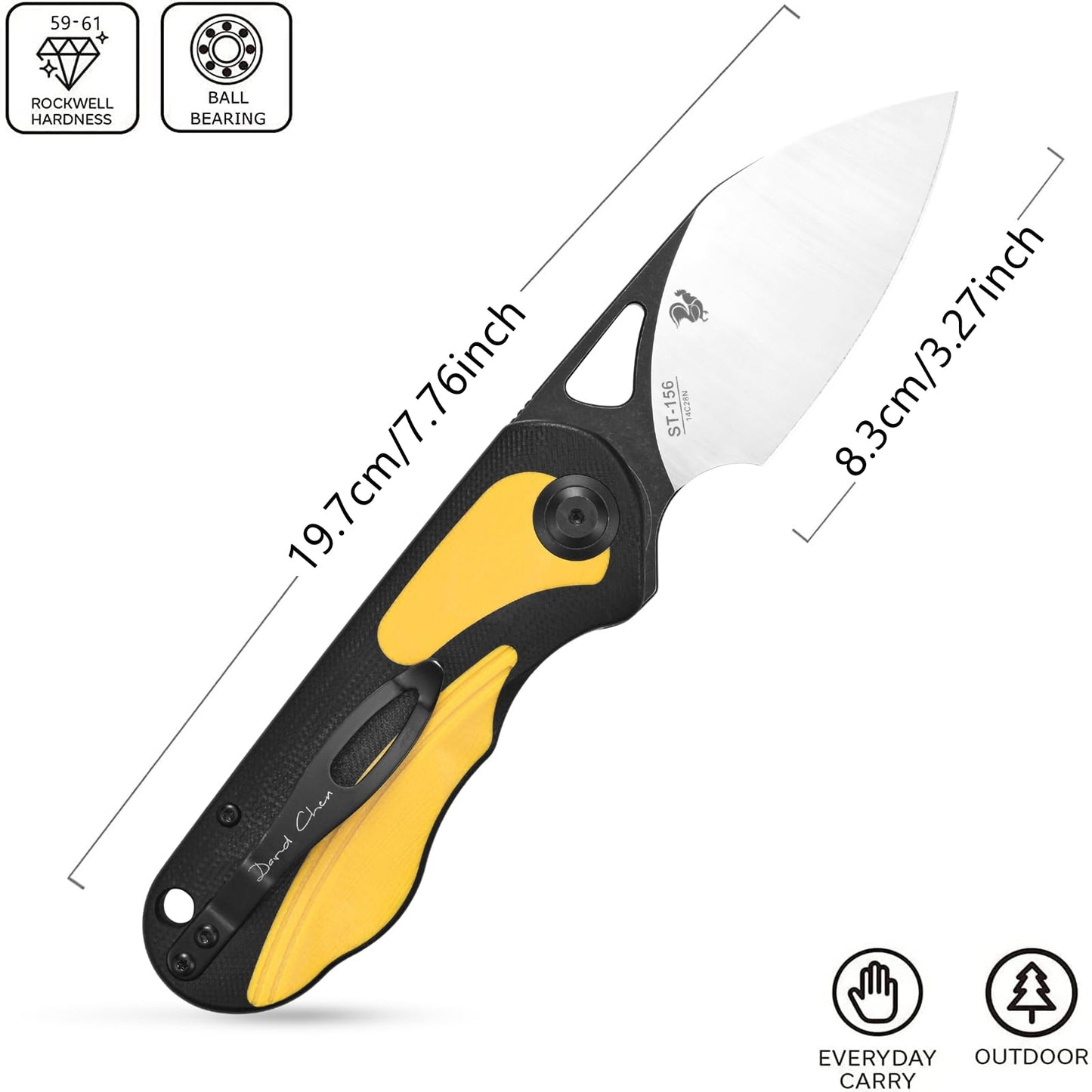 Sitivien ST156 Pocket Folding Knife, Sandvik 14C28N Steel Blade with G10 Handle,Chinese Zodiac Series EDC Tool Knifes for Camping Hiking Survival Fishing(Yellow)