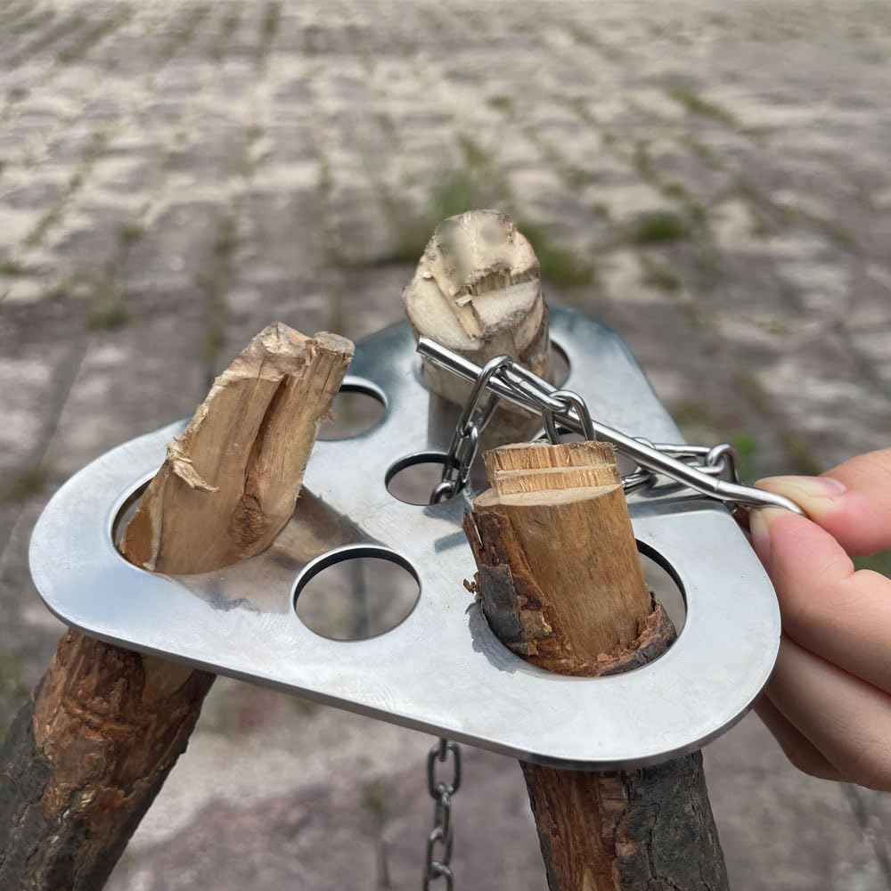 Camping Tripod Board,Turn Branches into Campfire Tripod ,Stainless Steel Campfire Support Plate with Adjustable Chain,for Hanging Cookware,Portable Camping Gear (Plus)