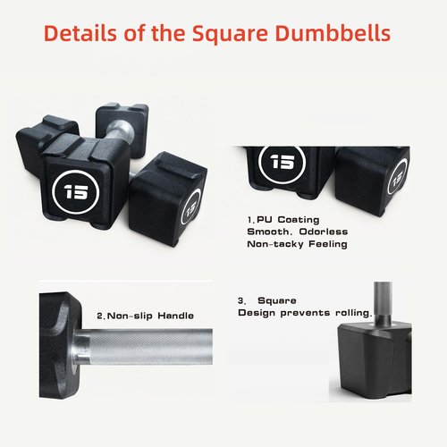 Square Dumbbells, PU Coated Weight Dumbbells With Non-Slip Grip and No-Roll Head for Home Gym Workouts and Weight Strength Training, Single(30LB/55LB) and Pair(5.5LB-32LB),No Odor