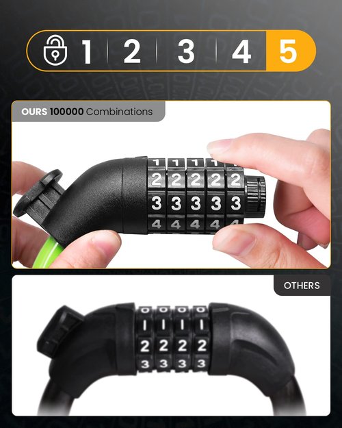 Everyfun Bike Lock Cable with Combination,High Security 5-Digit Resettable Combination Bicycle Lock Anti-Theft, Scooter Lock with Mounting Bracket for Bikes and Scooters(Green)