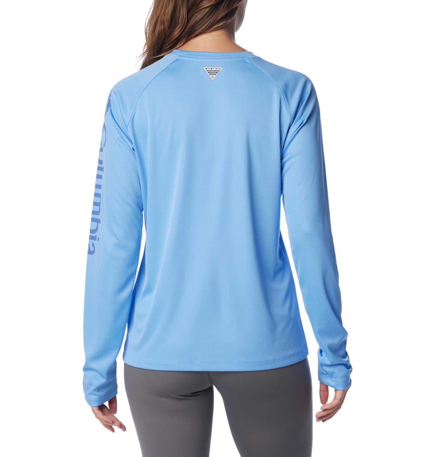 Columbia Women's Tidal Tee II Long Sleeve, White Cap/Bluebell Logo, 2X