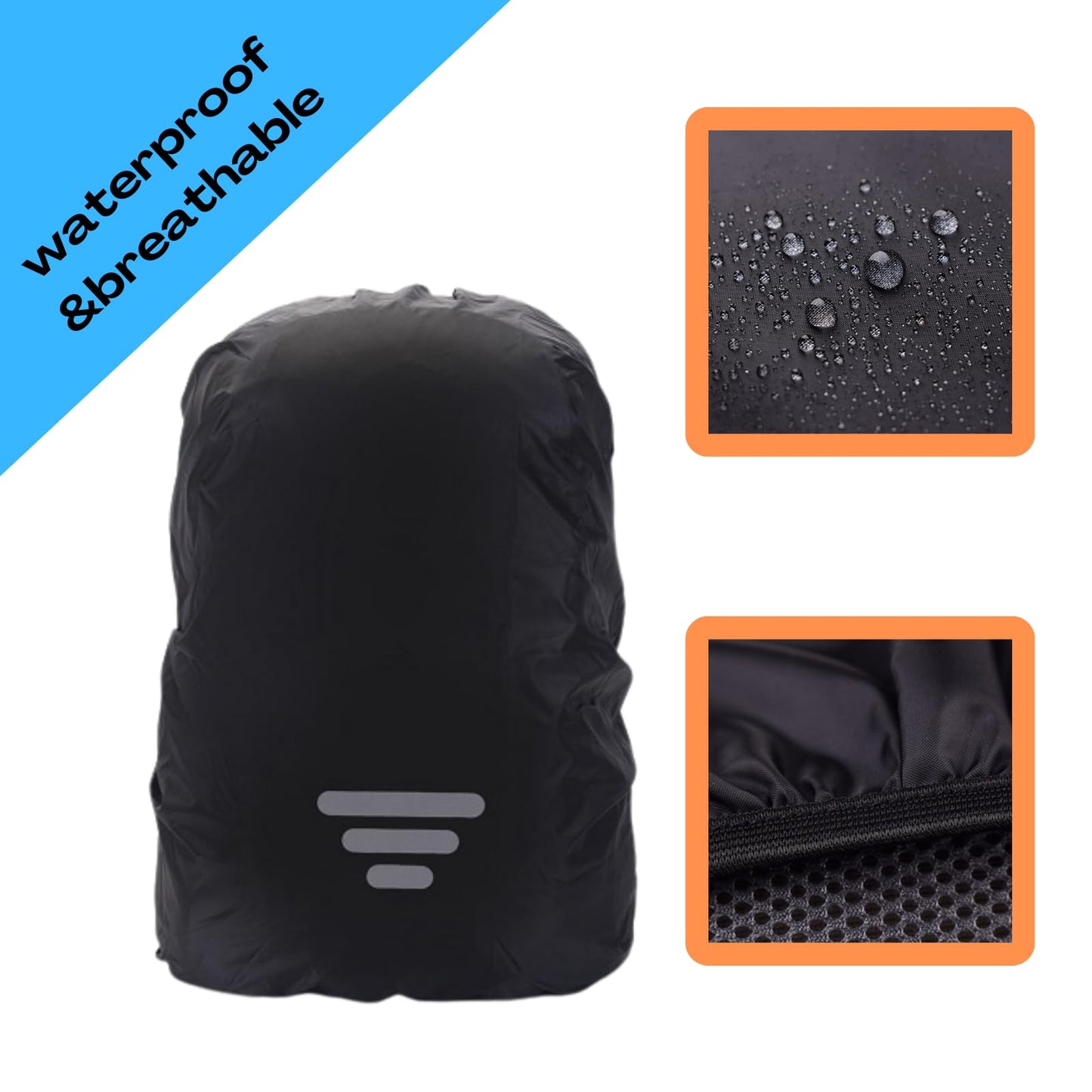 GlneYos Backpack rain Cover Waterproof with Reflective 2 Pack Dirt Repellent Thicken Rucksack Cover for Hiking Cycling Traveling Camping (Black Three-bar, M(25-40L))