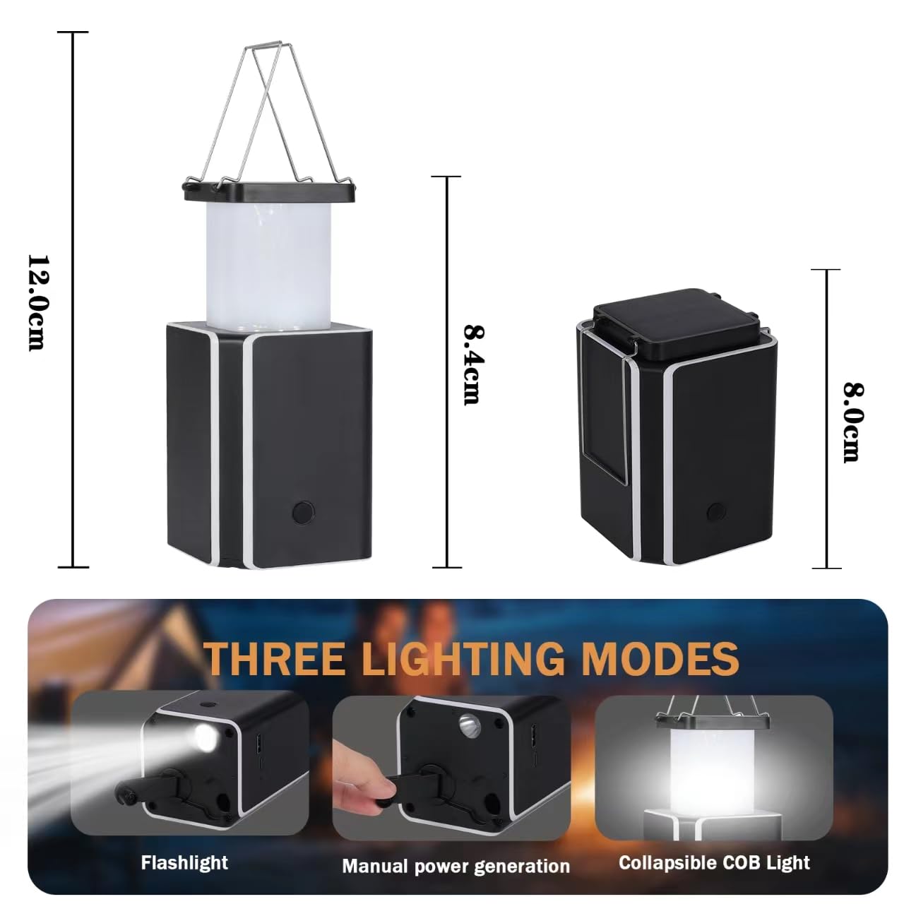2Pack Solar LED Rechargeable Emergency Camping Lantern,White Solar Rechargeable,Rechargeable Type C,Emergency Lights Hand-Crank Power Generation,Phone Power Supply Function,flashlights