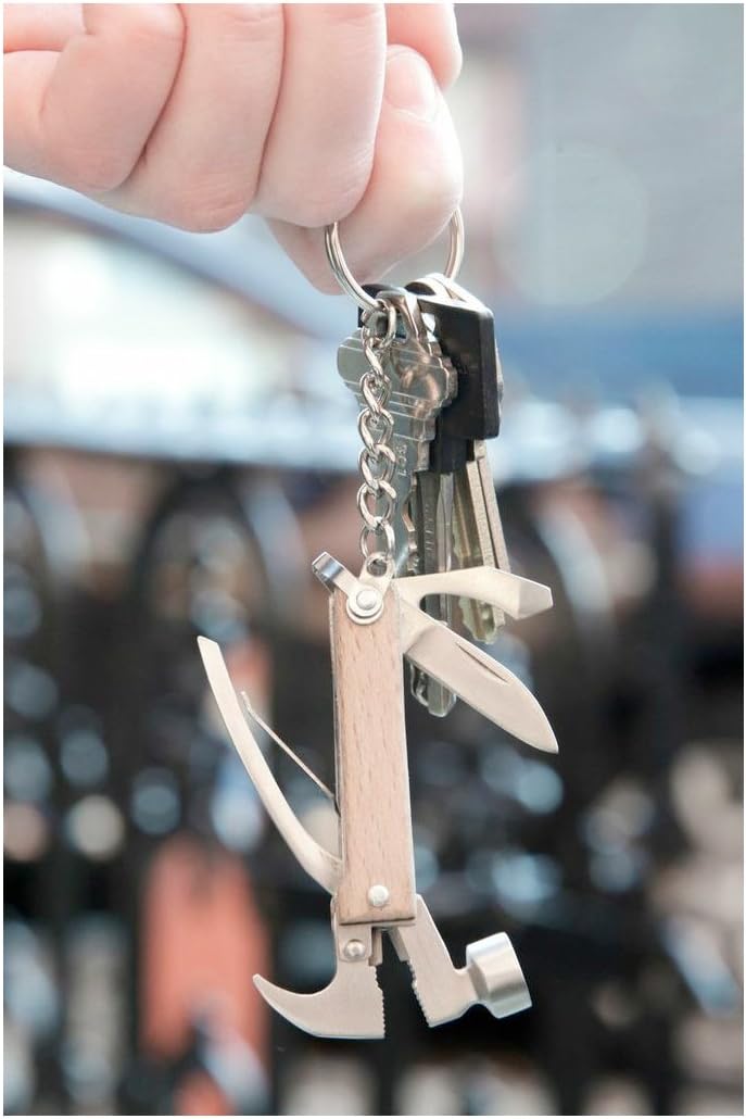 Kikkerland 10 in 1 Pocket Compact EDC Gear Equipment Stainless Steel Multi-Tool, White, Wood Handle, for Outdoors, Camping Tool Accessories Survival