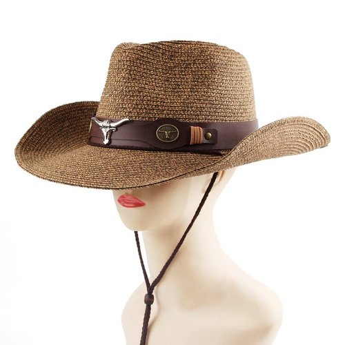 Wide Shapable Brim Straw Cowboy Hat Men Women UV Sun Protection Cowgirl Sun Hats UPF 50+ Holiday Travel Panama Fedora Hat Beach Caps Straw Hat Outdoor Headwear Coffee