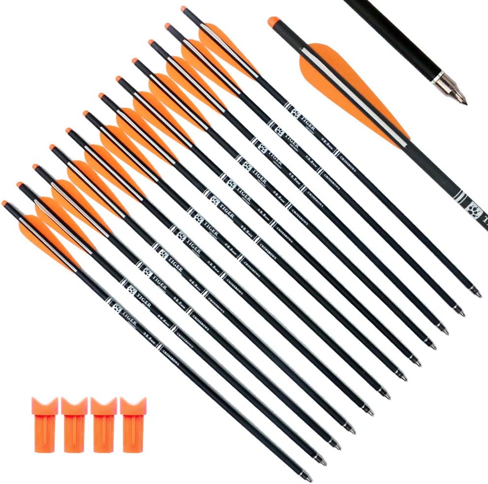 20inch Hunting Archery Carbon Arrow Crossbow Bolts with 4" vanes Feather and Replaced Arrowhead/Tip(Pack of 12) …