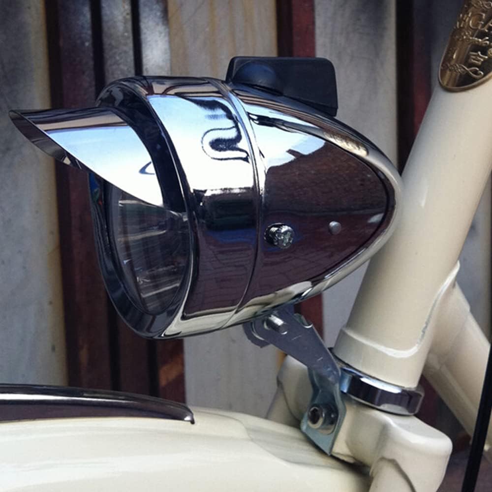 Metal Chrome Silver Shell Bright Classical Cool Bicycle Headlight Retro Vintage Bike LED Light Night Riding Safety Front Fog Head Lamp Headlamp