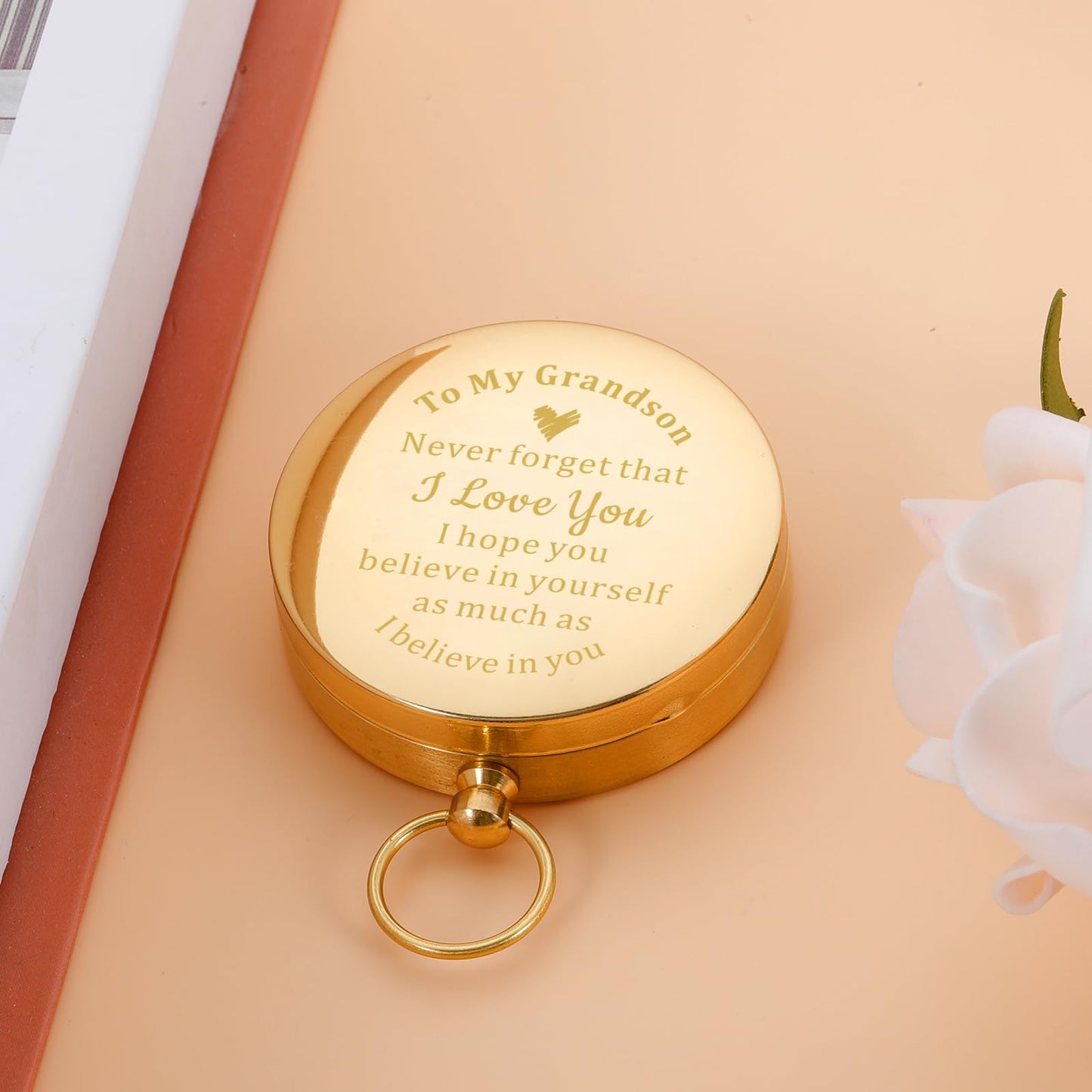 KINMES Brass Engraved Compass - Inspirational Gifts for Grandson: Baptism, Confirmation, Graduation, Christmas, Stocking Stuffers