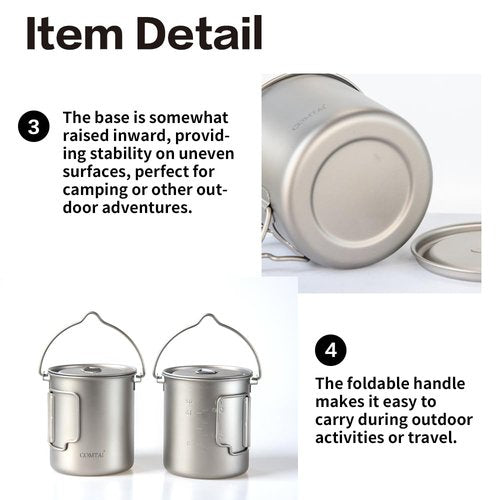 COMTAI 750ml/26oz Titanium Camping Pot with Lid and Foldable Handle, Ultralight Camping Mug for Hiking, Backpacking, Outdoor Cooking, and Travel