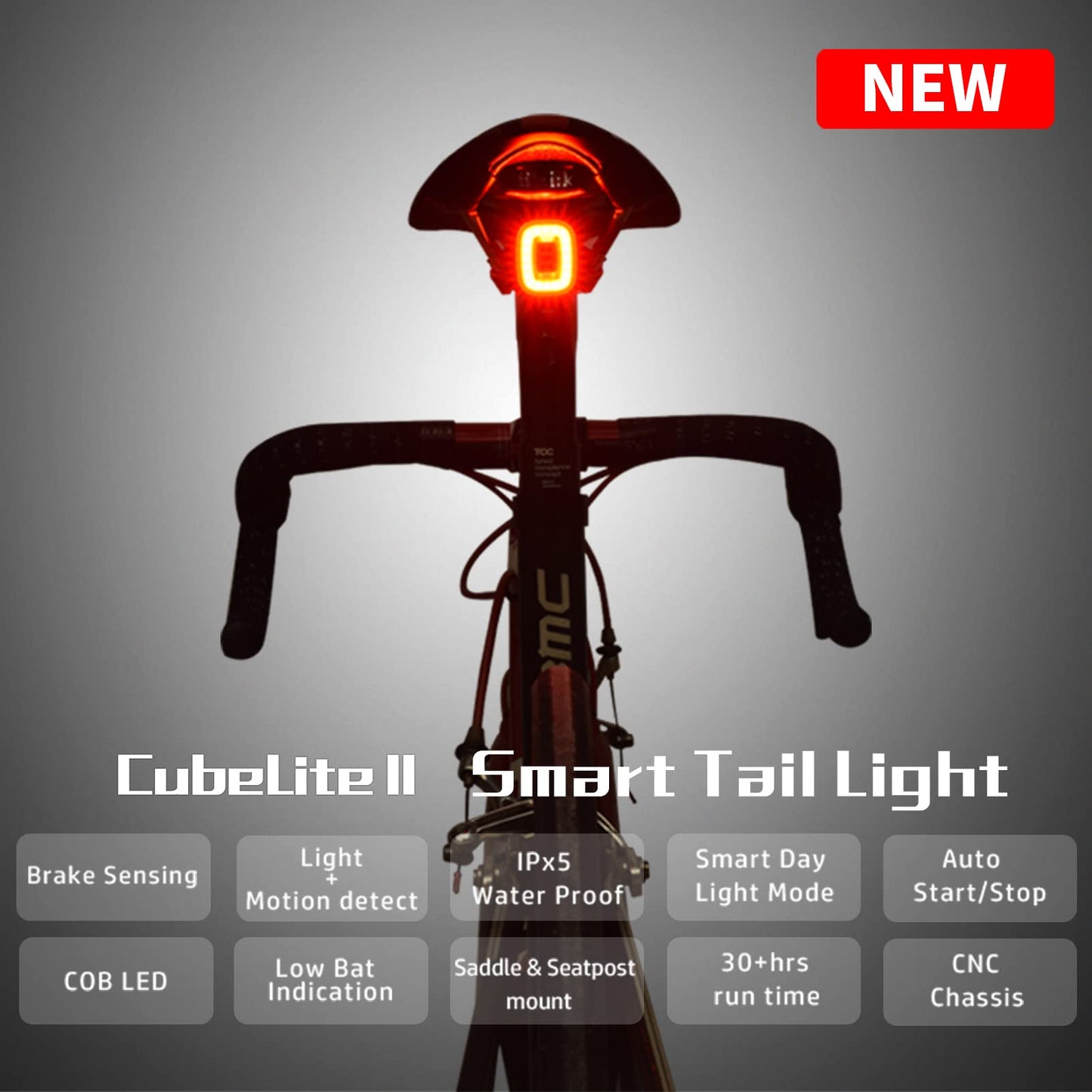 CUBELITE II Smart Bike Light,Auto Ambient Light Detection,Brake Sensing Rear Taillight,USB Rechargeable Super Long Standby,Auto On/Off,Ultra Brigh LED Warning Back Bicycle Light,IPX5 Waterproof.