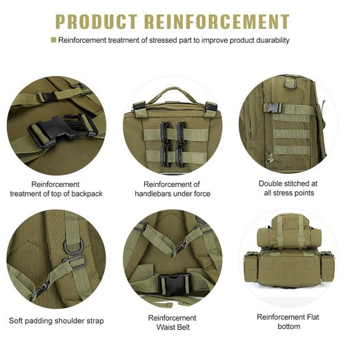 CALUOMATT Large Military Tactical Backpack for Men, 40-50L Backpacks for Women, Bug out Bag Army 3 Days Pack Bags Rucksack with Molle System Green