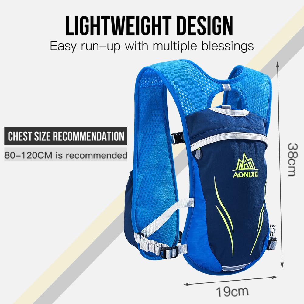 AONIJIE 5.5L Running Hydration Vest Pack with 6 Safety Pockets Adjustable & Lightweight Hydration Backpack for Marathon Race Hiking Cycling (Grey