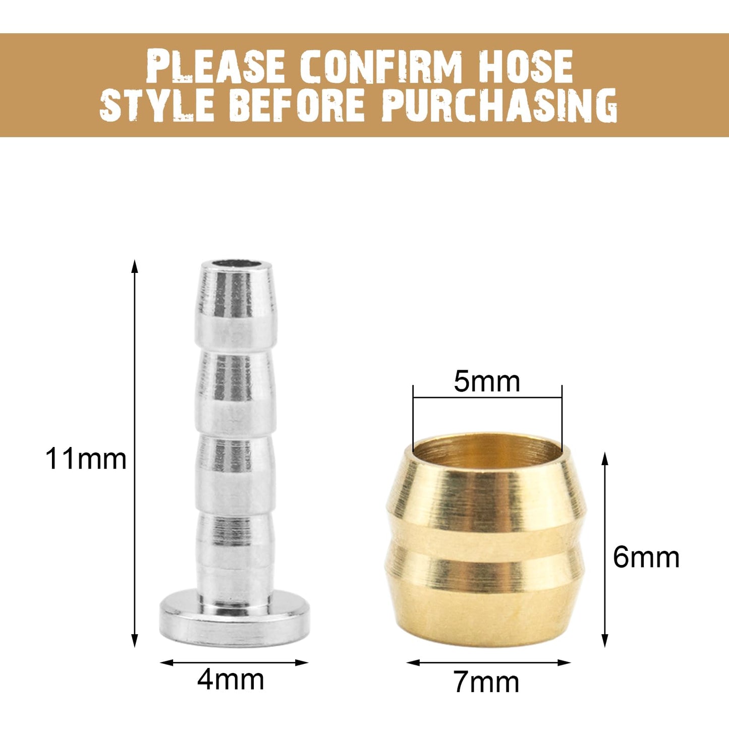 Juxiamal 10 Set Bicycle Olives and Barbs Insert Brass Connecting Insert Hydraulic Disc Brake Hose Olive Connector Component Insert Replacement Compatible with Brake Hose (BH90)