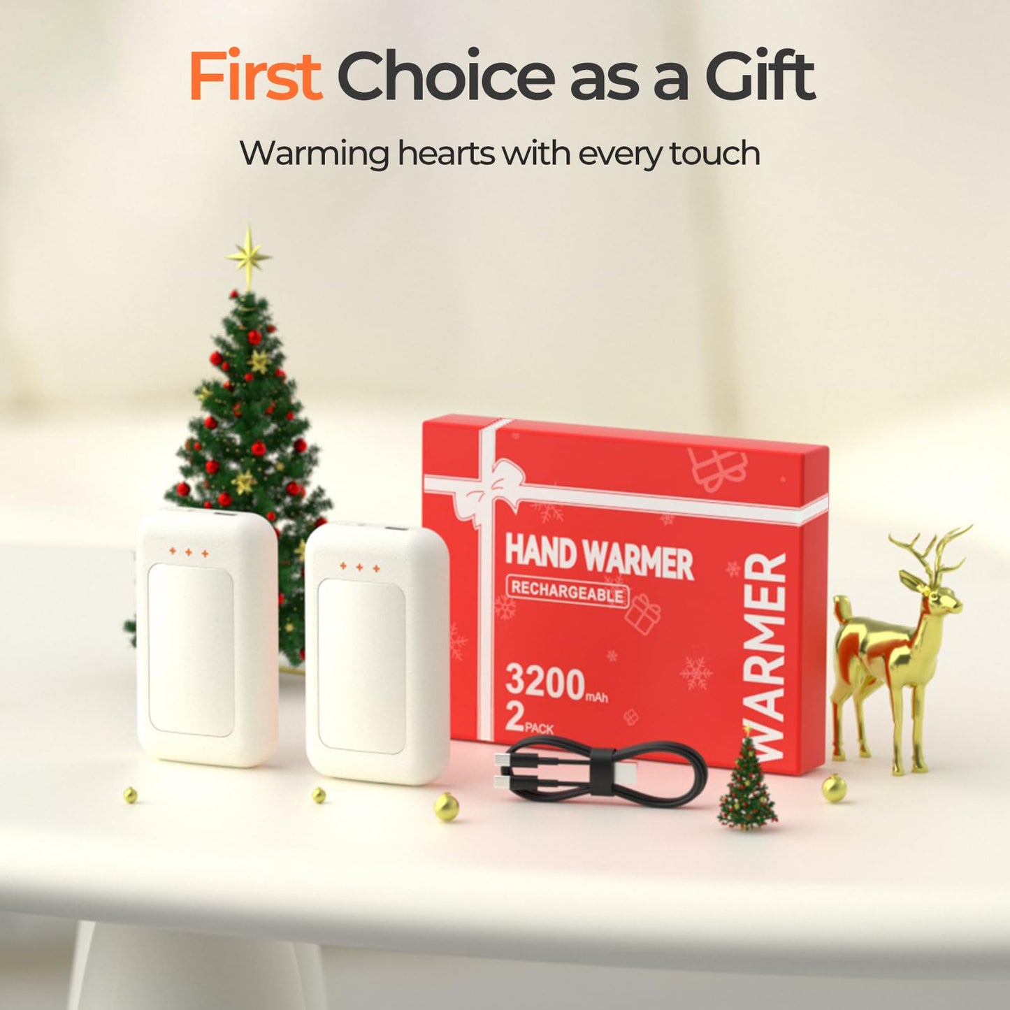 AI Hand Warmers Rechargeable, Reusable Portable Electric Hand Warmer, Fast Intelligent Heating in 1 Second, Gifts for Christmas, Outdoor, Golf, Hunting, Camping Accessories Ivory 4Pack