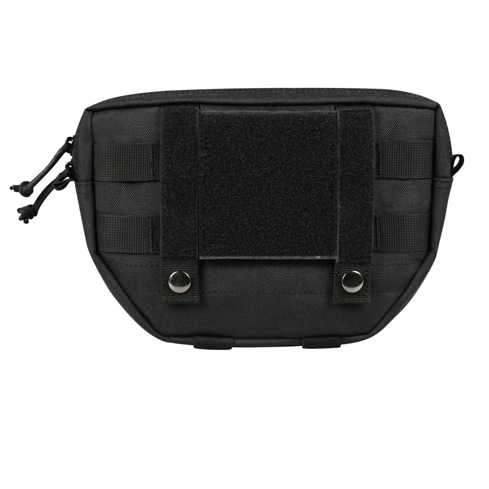 Tactical Pouch Front Pocket with Strap Attach 3 Color Admin Webbing MOLLE System Bag with Double Zipper Dump Pouch with Mesh Pocket Elastic Band Inside 9"×5.9"×1.3" (Black)