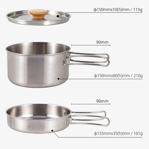 Syrisora Pot and Pan Set Cooking Pot Set 304 Stainless Steel Portable Camping Cookware Mess Kit with Storage Bag for Hiking Backpacking
