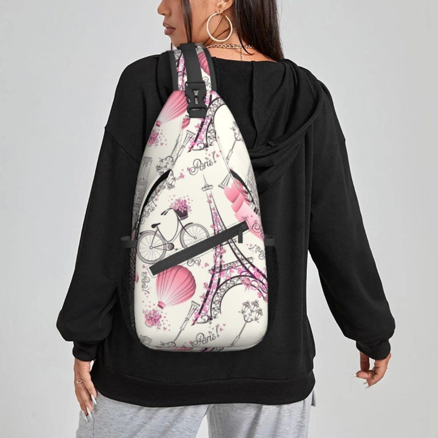 NiuKom Paris Eiffel Tower Sling Backpack Crossbody Sling Bag for Women Men Shoulder Bag Travel Hiking Daypack