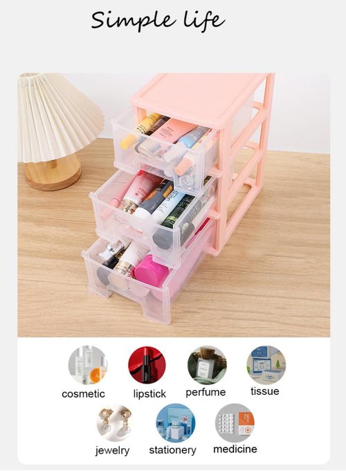 Gonice 3 Drawer Storage Organizer, White Plastic Drawer Storage, Small Desktop Organizer for Home, Office
