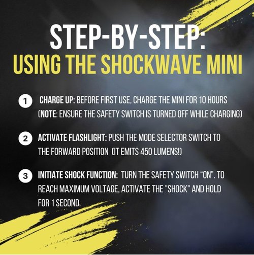 Pain Safari Shockwave Mini Tactical Flashlight | Ultra-Compact, Palm-Sized Design | 15,000 Volts & 2 Amps to Deter Attackers | 200-Lumen Flashlight | No License Needed | Rechargeable