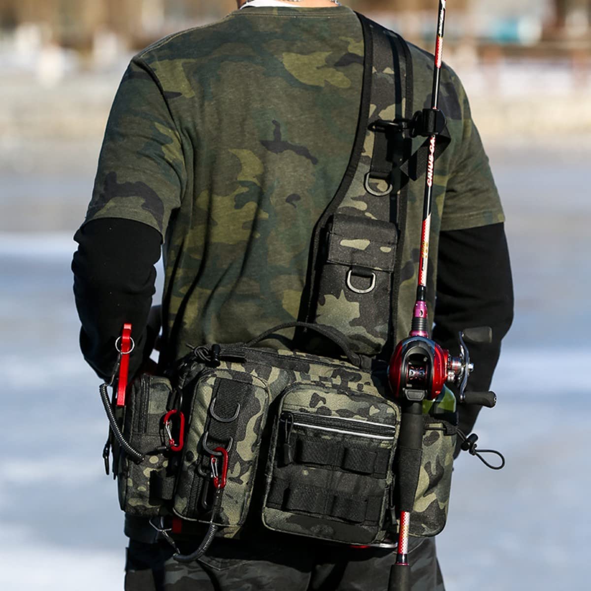 YAOYAOLING Fishing Tackle Bag,Tactical Fishing Sling Tackle Storage Bag,Lightweight Sling Fishing Backpack- Sling Tool Bag for Fishing Hiking Hunting Camping