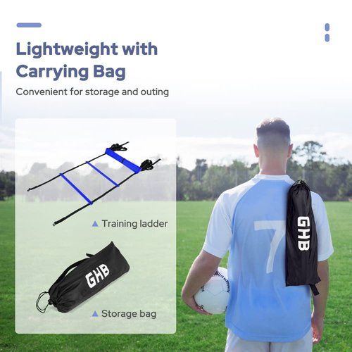 GHB Pro Agility Ladder 2 Pack Agility Training Ladder Speed 12 Rung 20ft with Carrying Bag (Yellow and Blue)