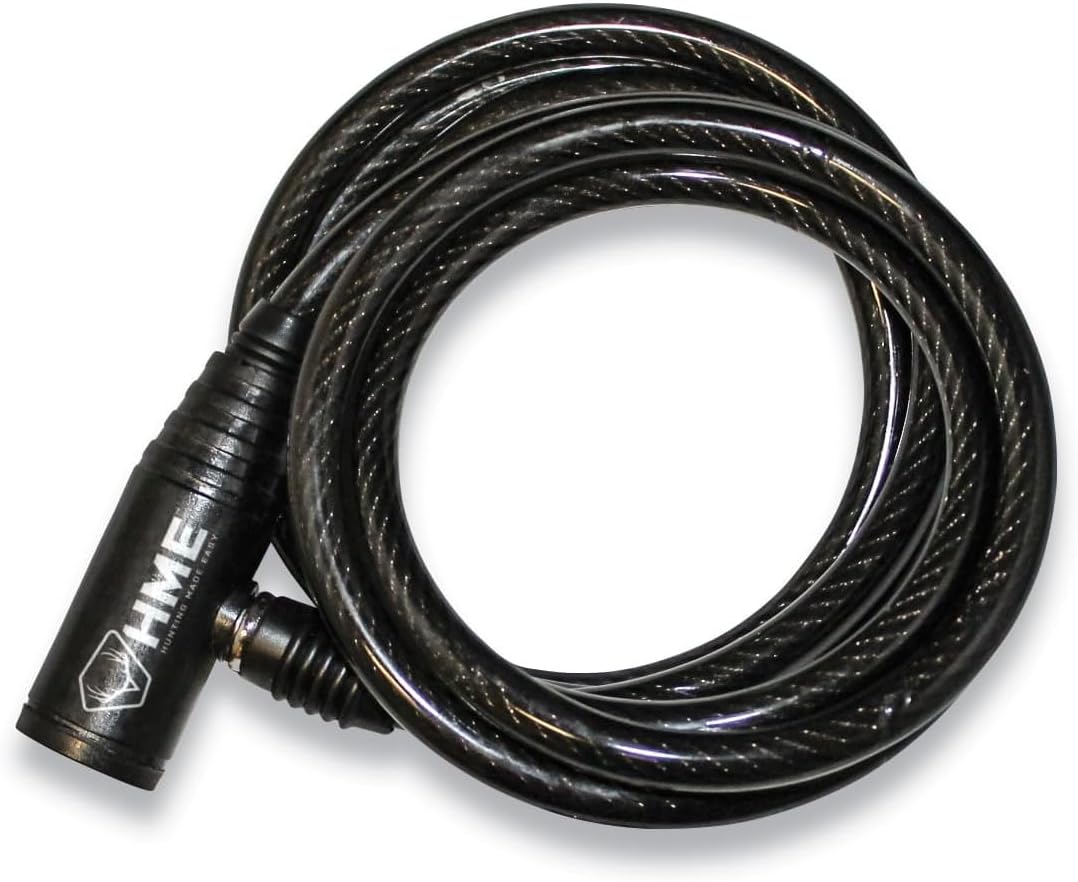 HME Self-Coiling 6-Foot Easy-To-Use Protective Durable Reliable Versatile Hunting Tree Stand Cable Lock - 2 Keys Included
